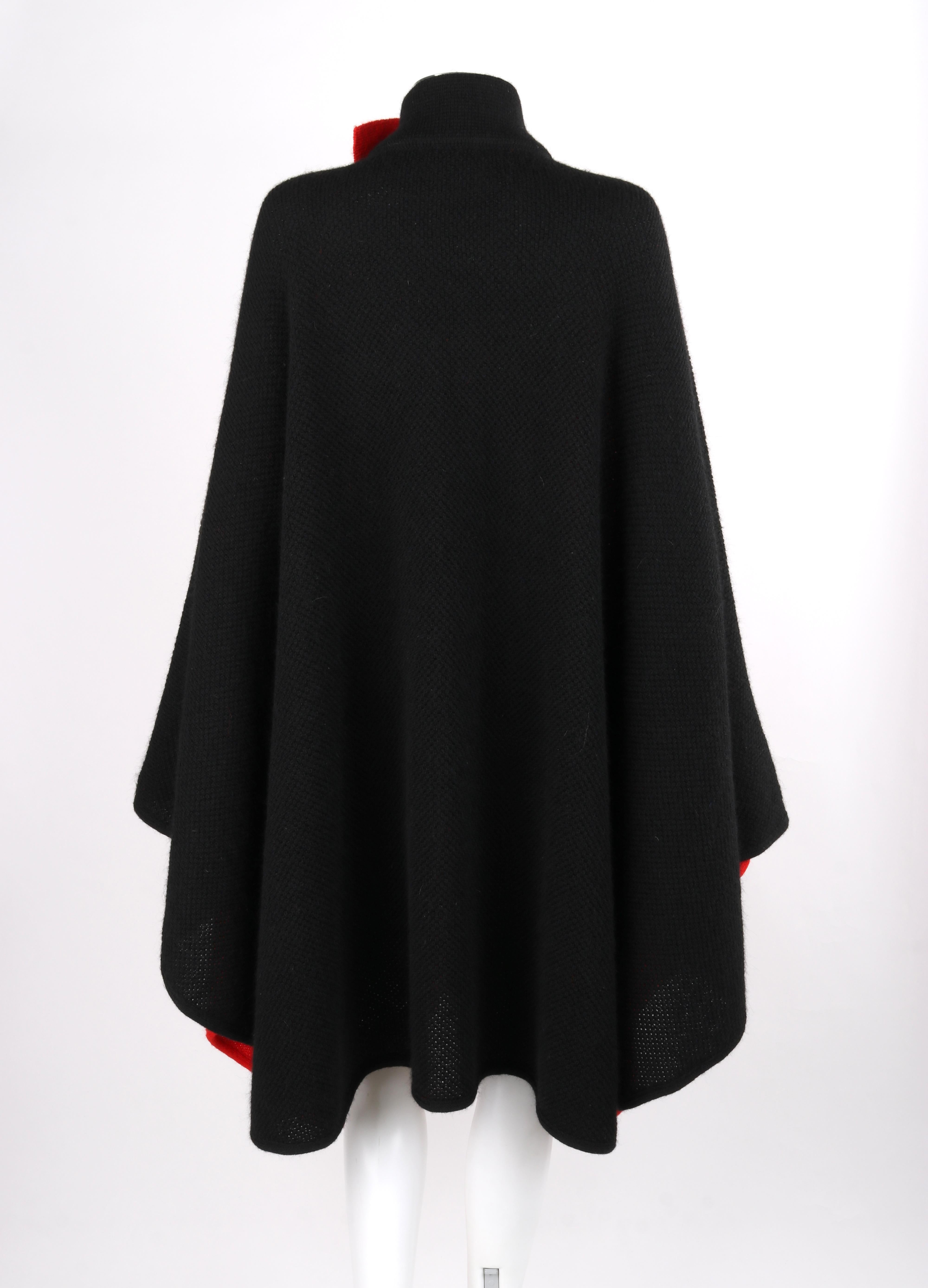 VALENTINO Knitwear c.1980's Vtg Red Black Alpaca Wool Knit Scarf Tie Button Cape For Sale 4