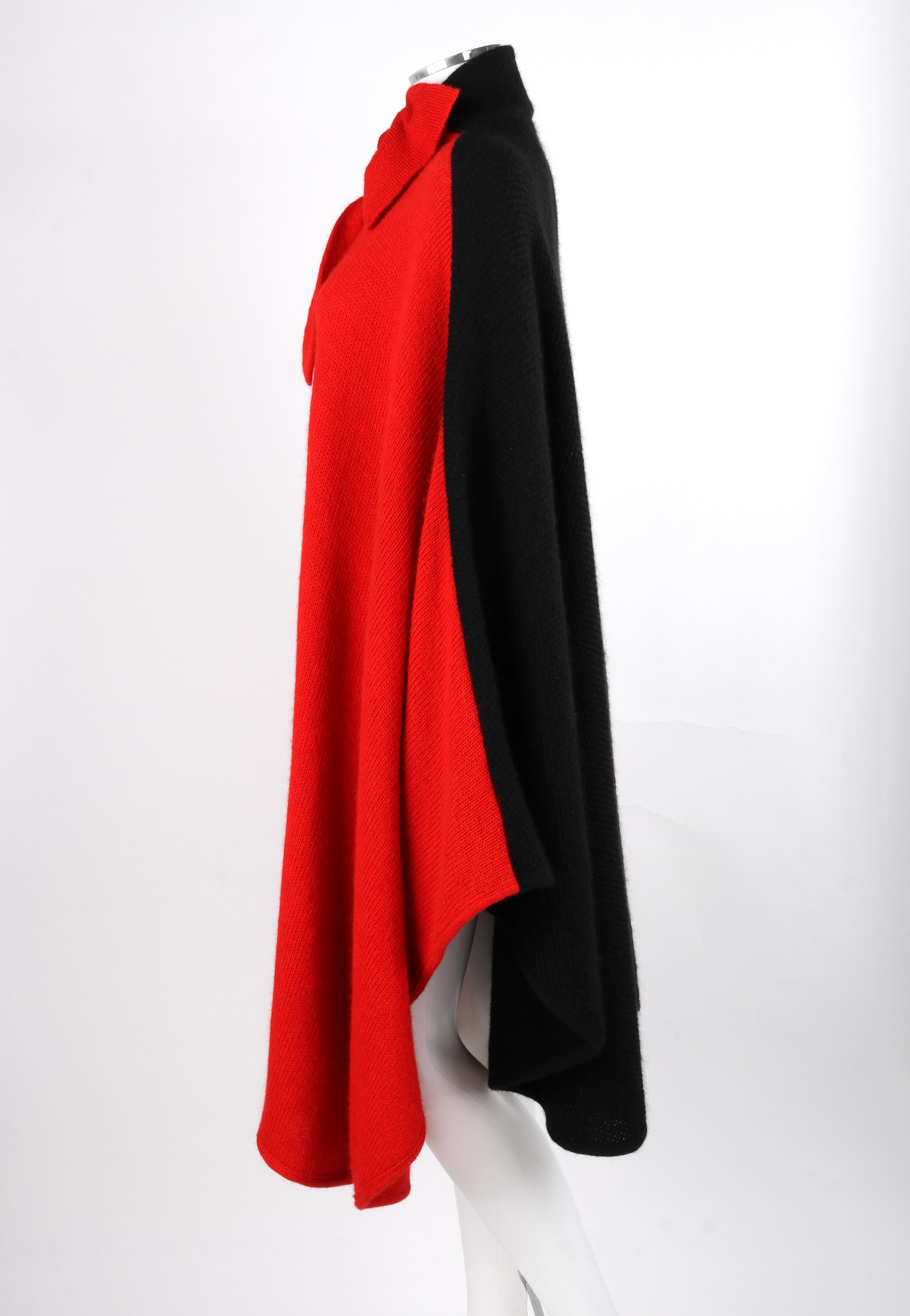 VALENTINO Knitwear c.1980's Vtg Red Black Alpaca Wool Knit Scarf Tie Button Cape For Sale 5