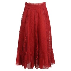 Valentino Lace Paneled Cotton Midi Skirt Us 4 Uk 8