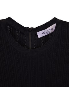 Valentino Lace-Paneled Pleated Mini Dress in Black Viscose