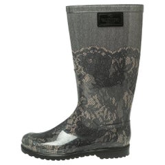 Valentino Lace Print Rubber Rain Boots Size 38