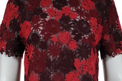 Valentino Lace Top Medium Red Burgundy Top Floral Flower Embroidered Lined