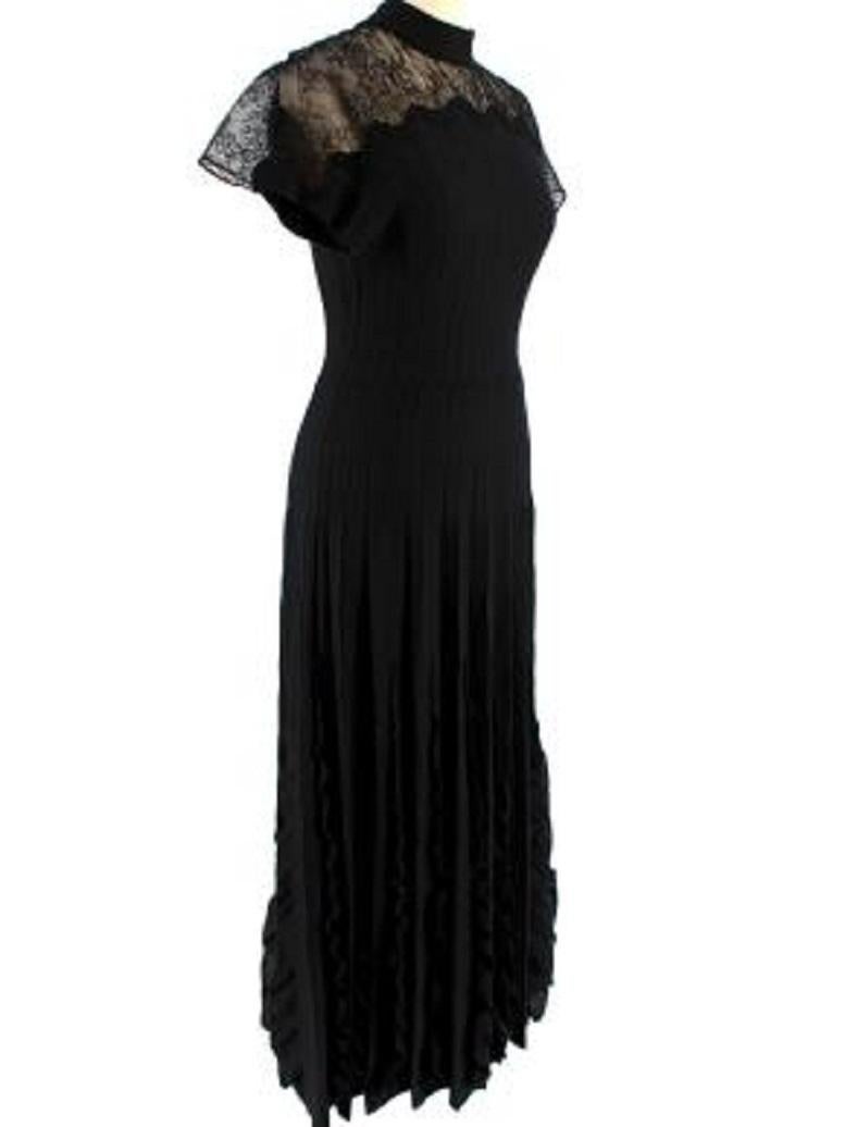 Valentino Lace Trimmed Black Stretch Knit Midi Dress In Excellent Condition For Sale In London, GB