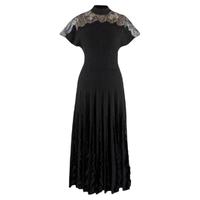 Valentino Lace Trimmed Black Stretch Knit Midi Dress For Sale