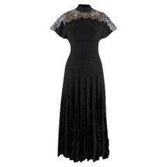 Valentino Lace Trimmed Black Stretch Knit Midi Dress