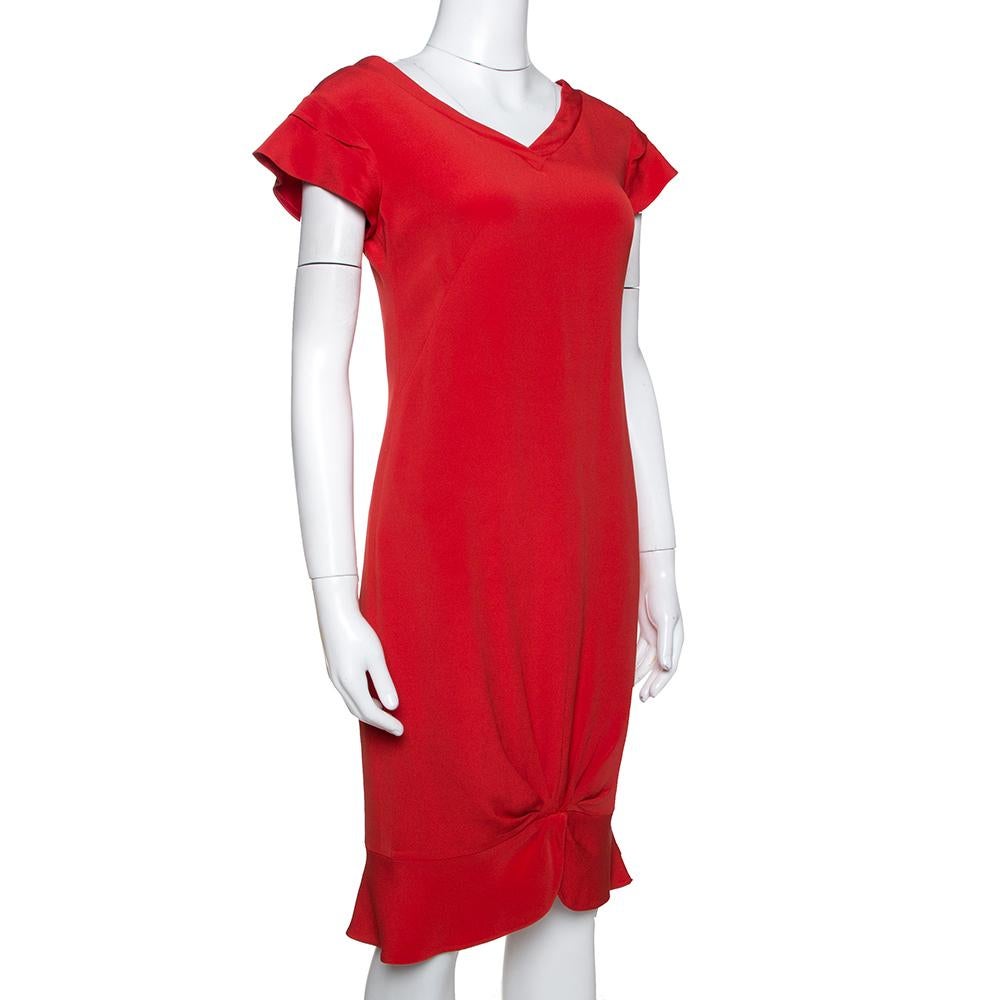 red silk sheath dress