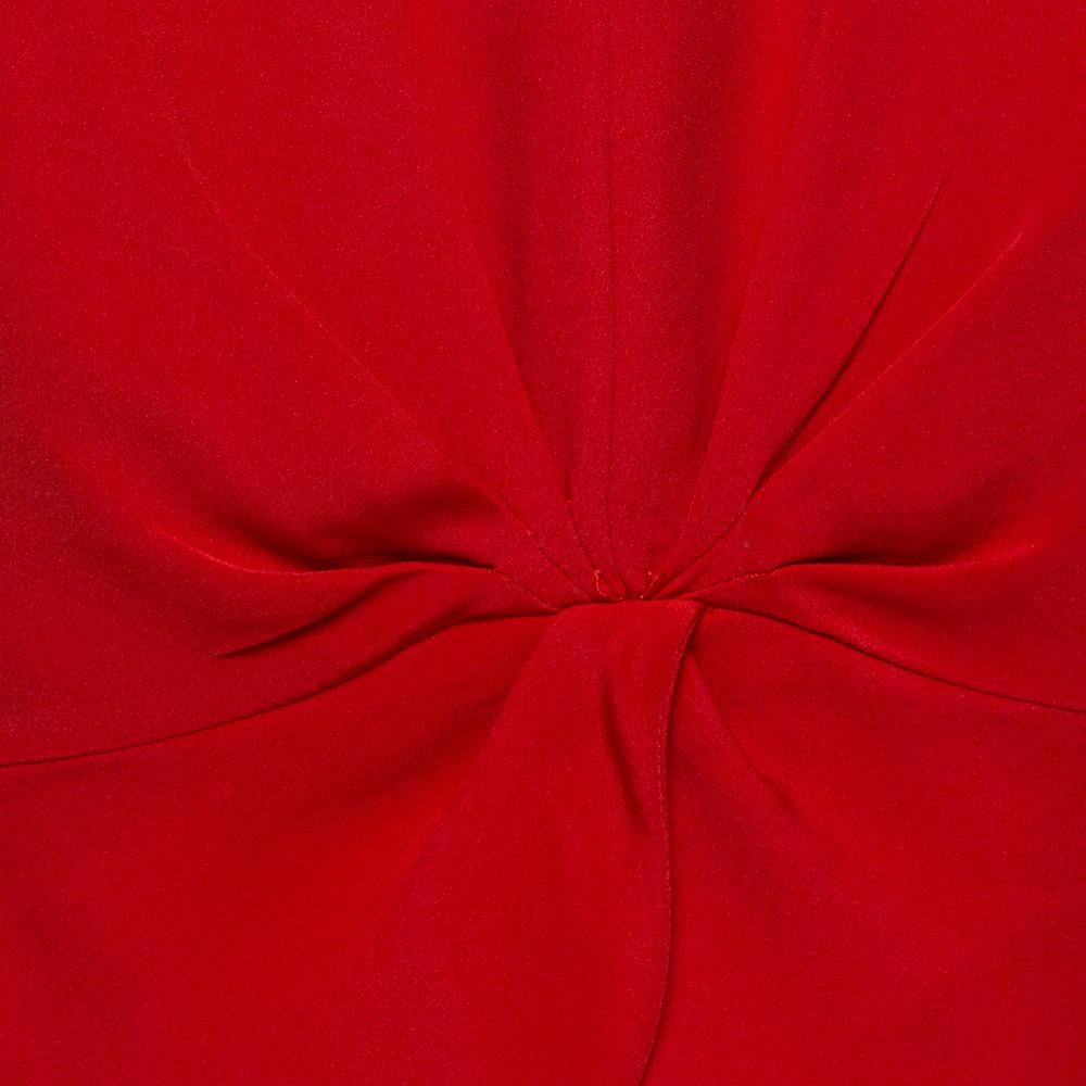 Women's Valentino Lacquer Red Silk Crepe Draped Sheath Dress M