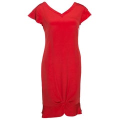 Valentino Lacquer Red Silk Crepe Draped Sheath Dress M