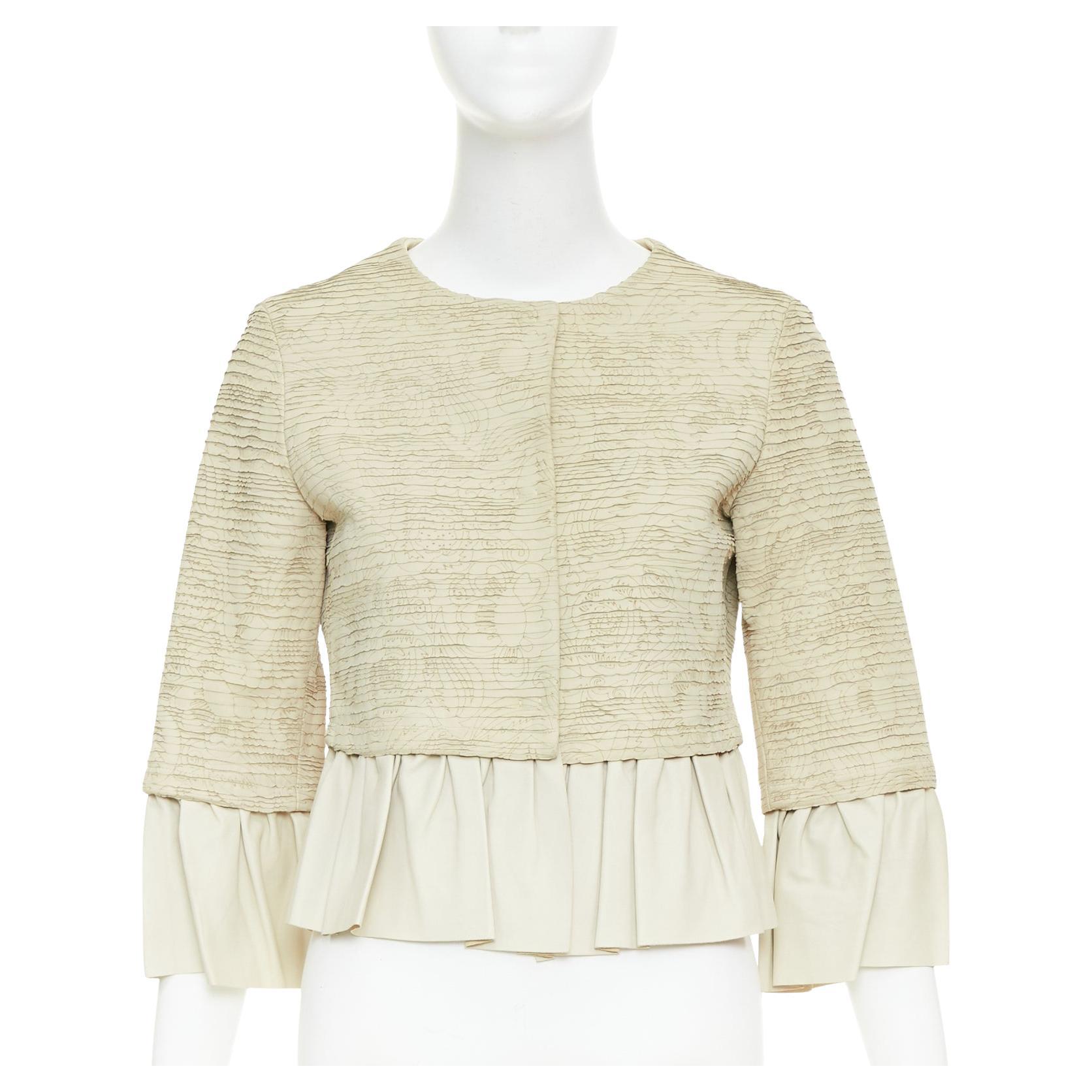 VALENTINO Lambskin Floral Laser Cut Cropped Jacket IT40