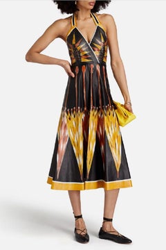 Valentino Lambskin Leather Umbrella Print Halter Cutout Midi Dress Italian 42