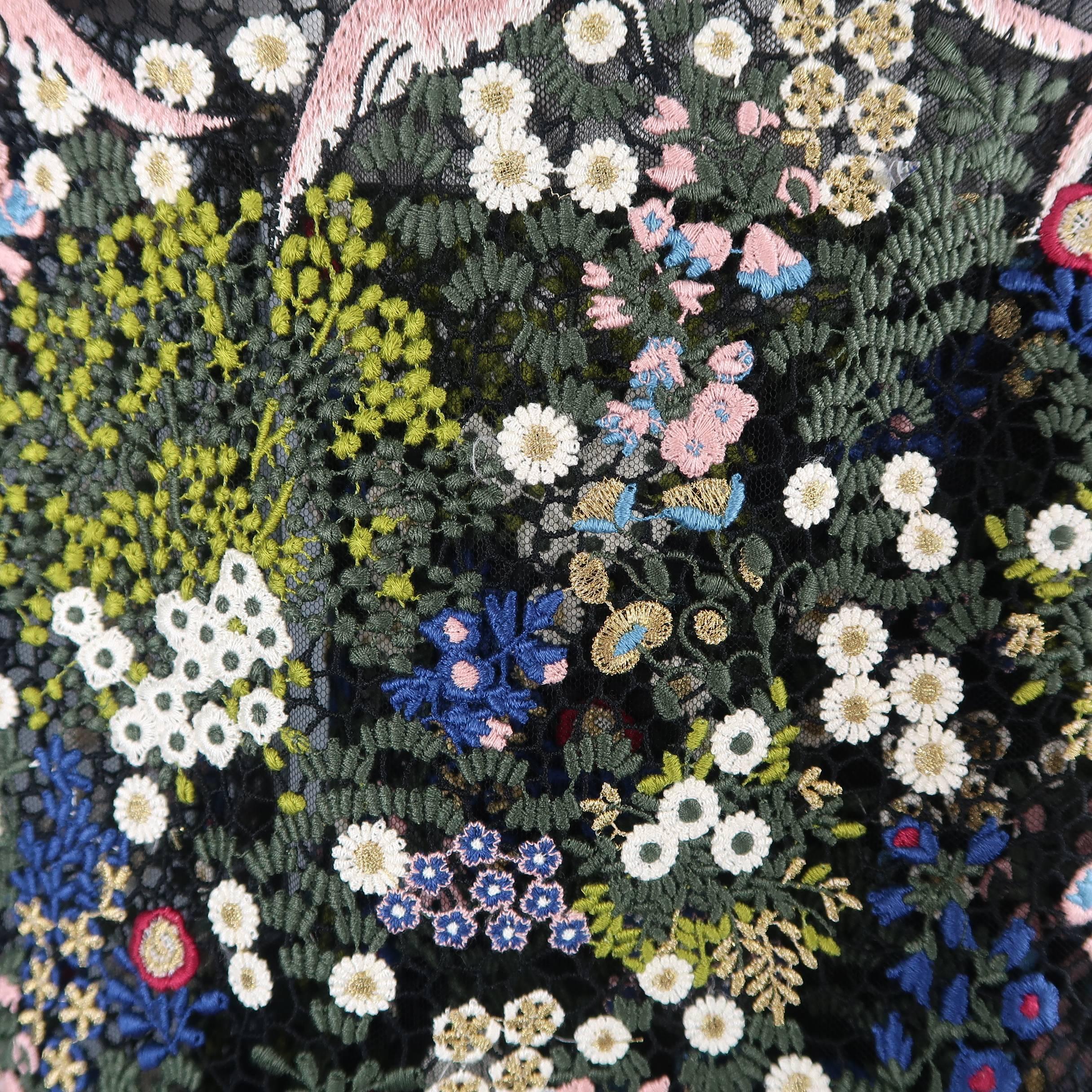 Valentino Dress - Landscape Embroidered Cape Sleeve Macrame Cape  7