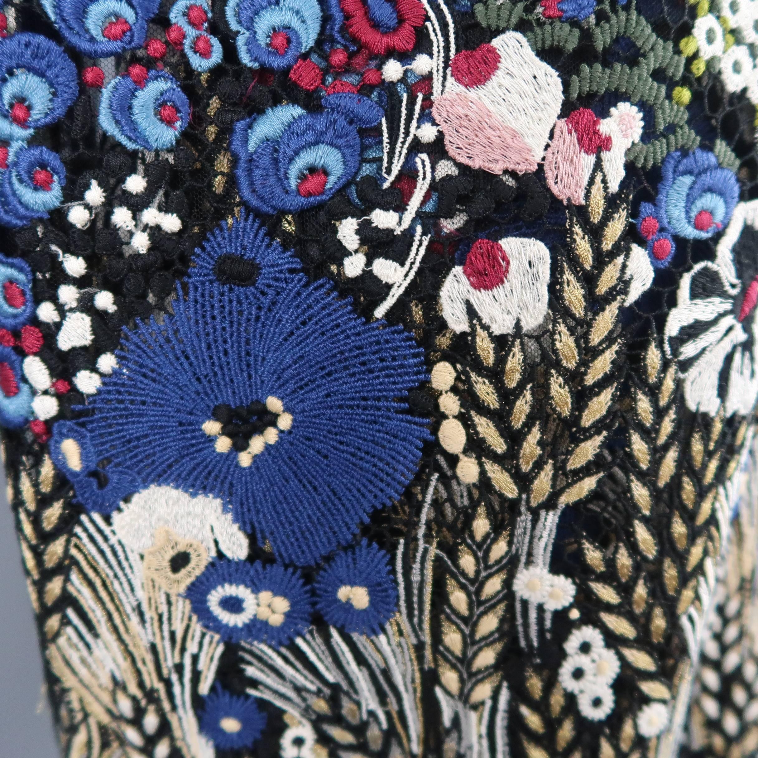 Valentino Dress - Landscape Embroidered Cape Sleeve Macrame Cape  8