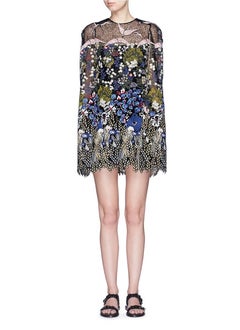 Valentino Dress - Landscape Embroidered Cape Sleeve Macrame Cape