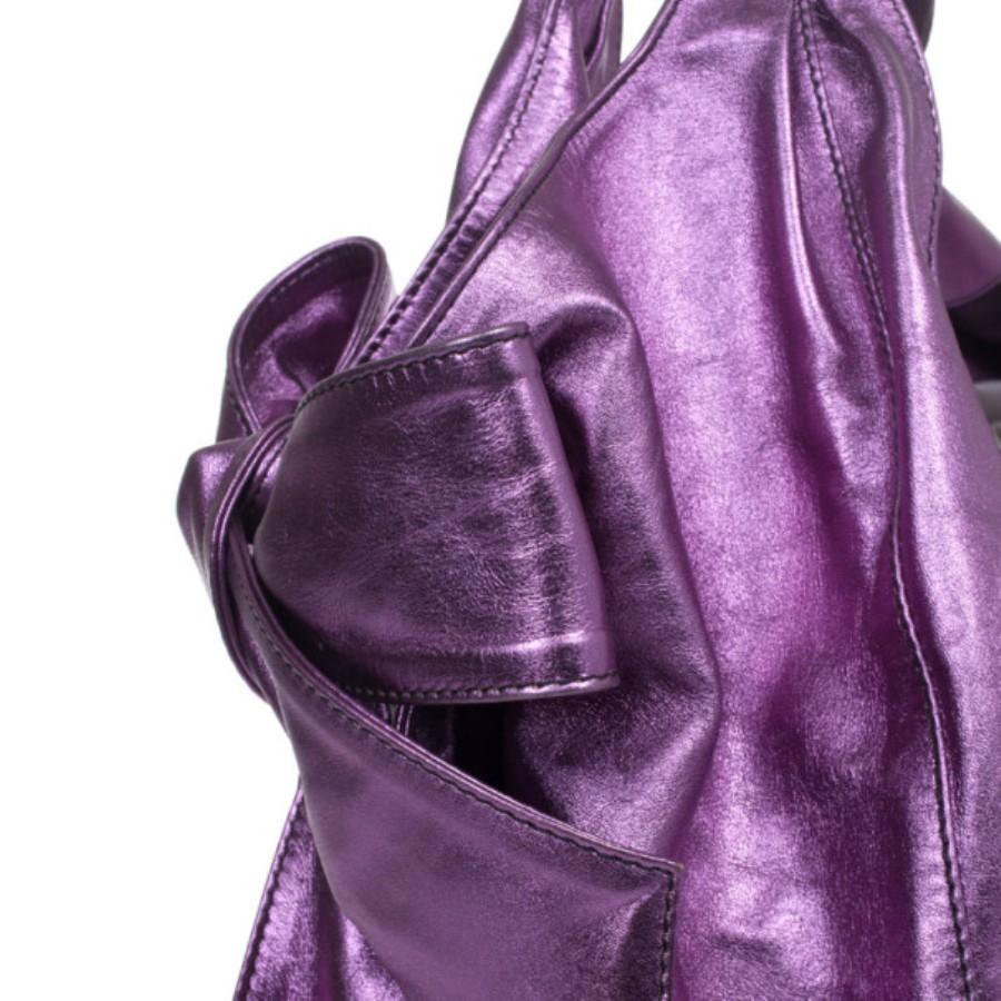 Valentino Large Metallic Purple Nuage Bow Tote 3