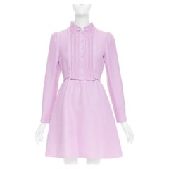 VALENTINO lavender wool silk pleated ruffle bib collar A-line mini dress IT40 S