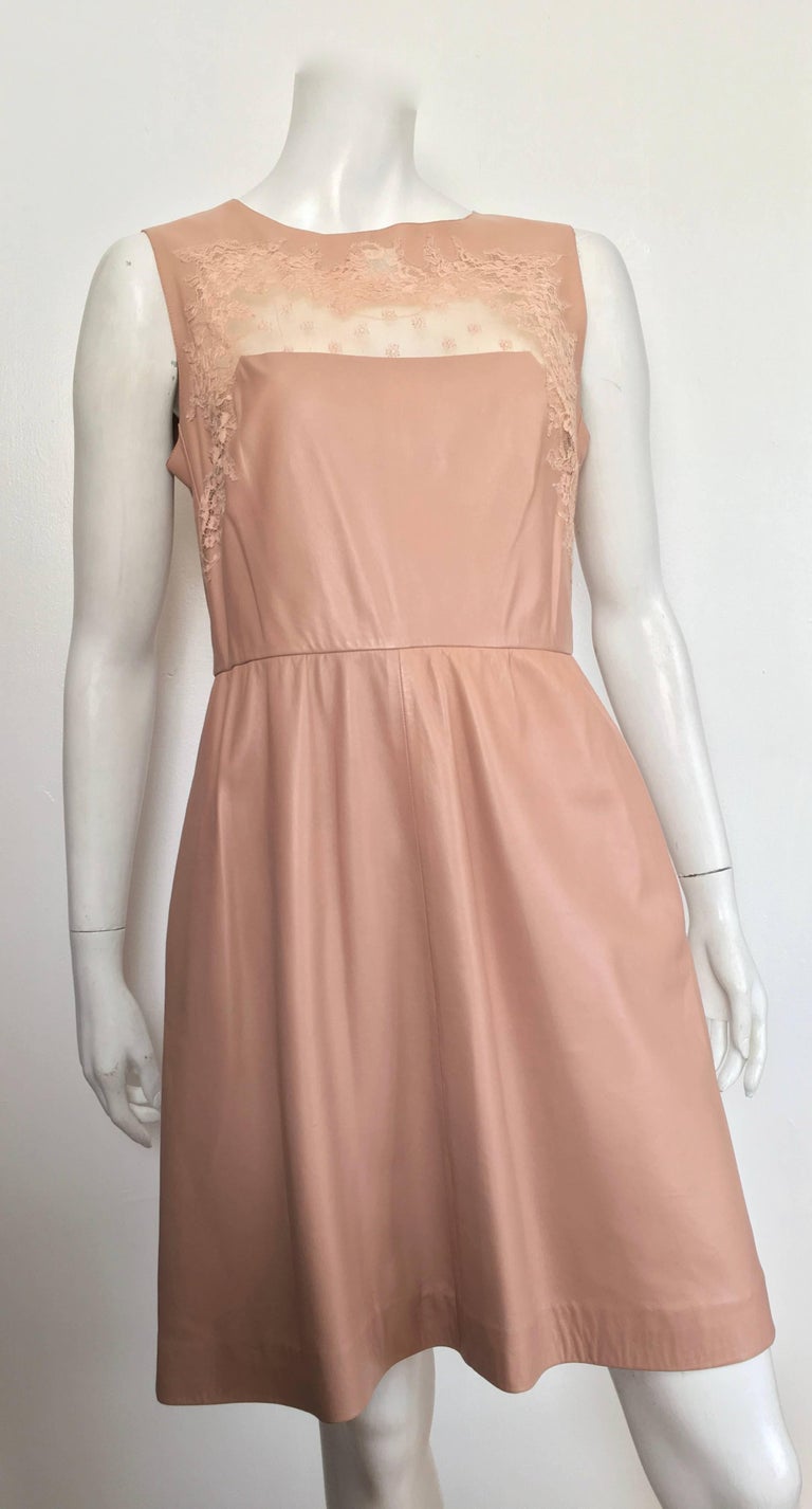 Valentino Leather and Lace Evening Cocktail Dress with Pockets Size 8