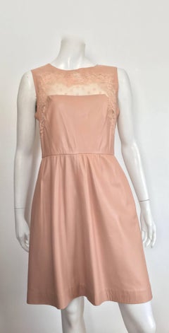 Valentino Leather and Lace Evening Cocktail Dress with Pockets Size 8.