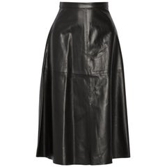 Valentino Leather A-Line Midi Skirt 