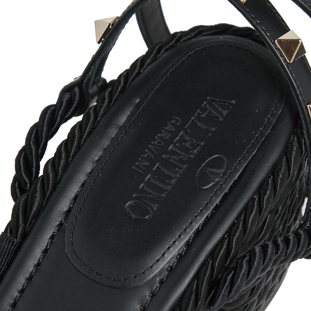 Valentino Leather And Knit Fabric Rockstud Rope Ankle-Strap Sandals Size 40 2