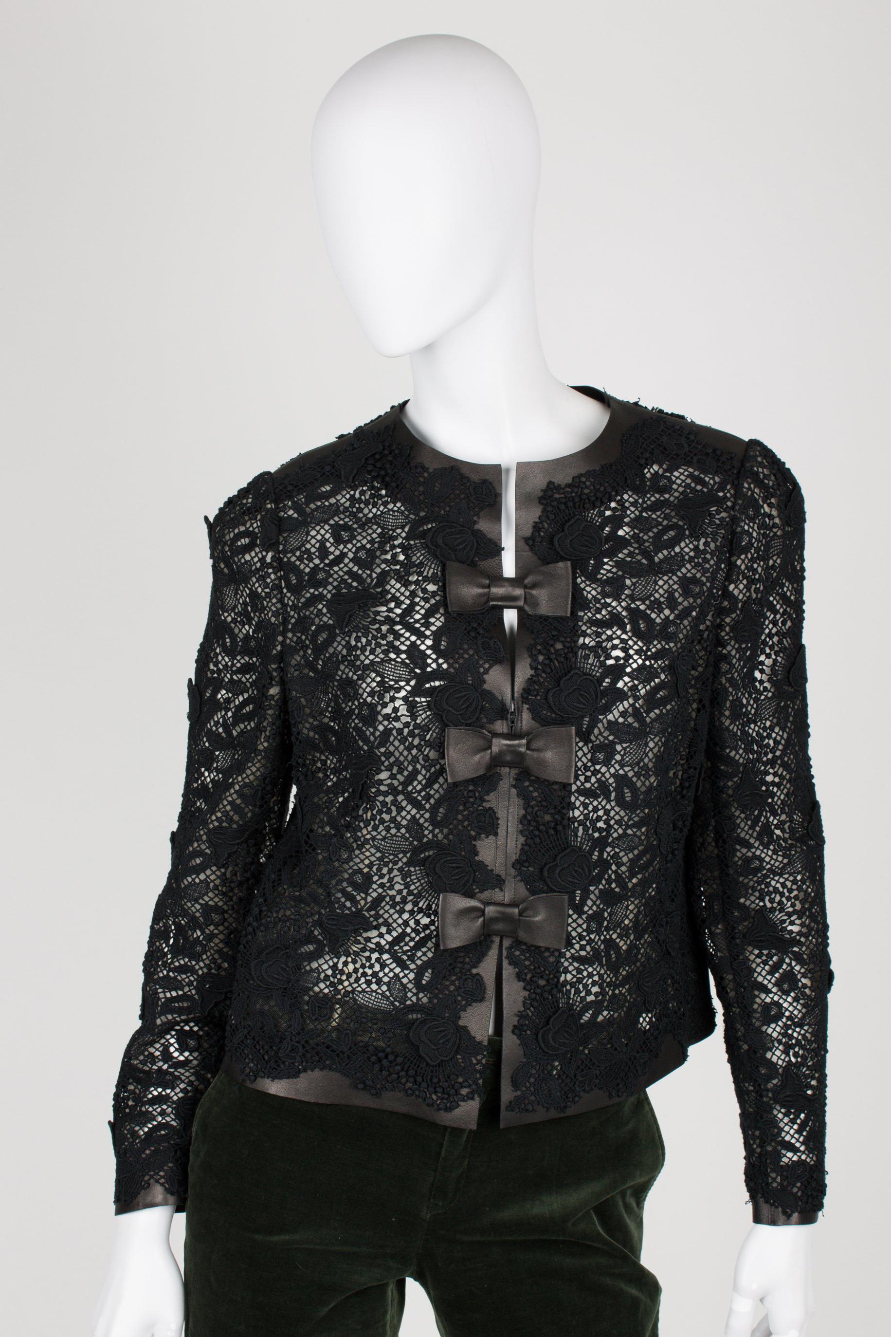 Black Valentino Leather and Lace Jacket - black For Sale
