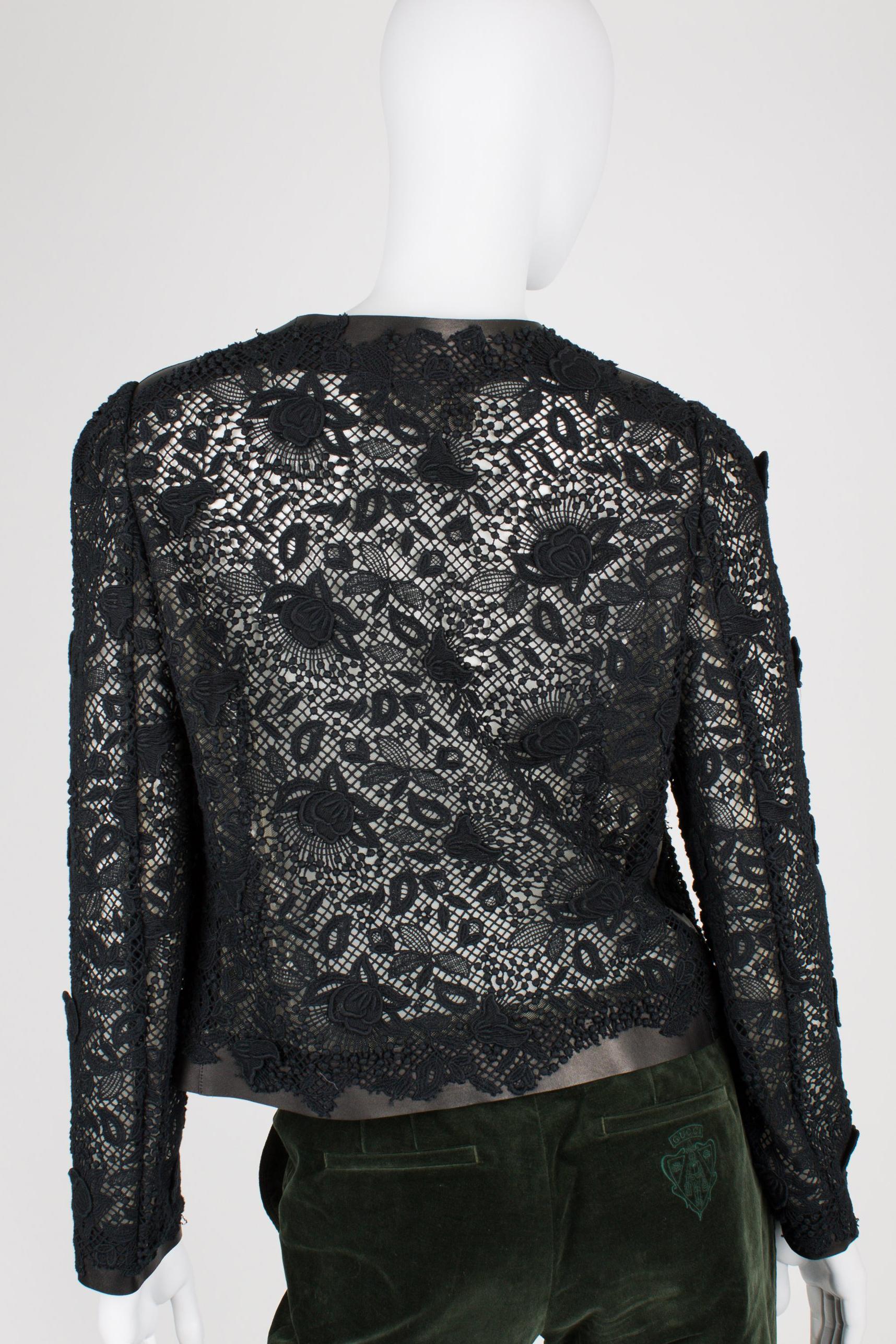 Valentino Leather and Lace Jacket - black In Excellent Condition For Sale In Baarn, NL