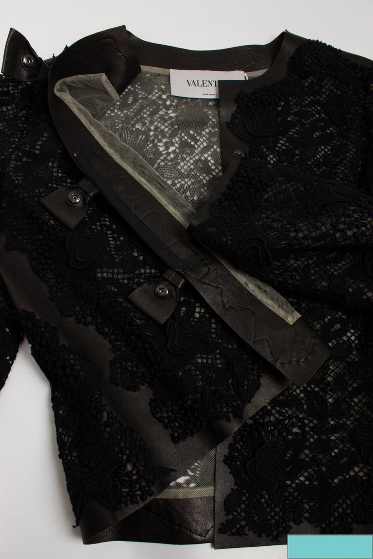 Valentino Leather and Lace Jacket black For Sale at 1stDibs