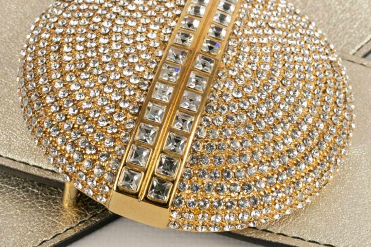 Women's Valentino Leather Belt and Buckle Paved with Rhinestones.