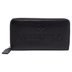 Valentino Leather Black Logo Zip Around Wallet
