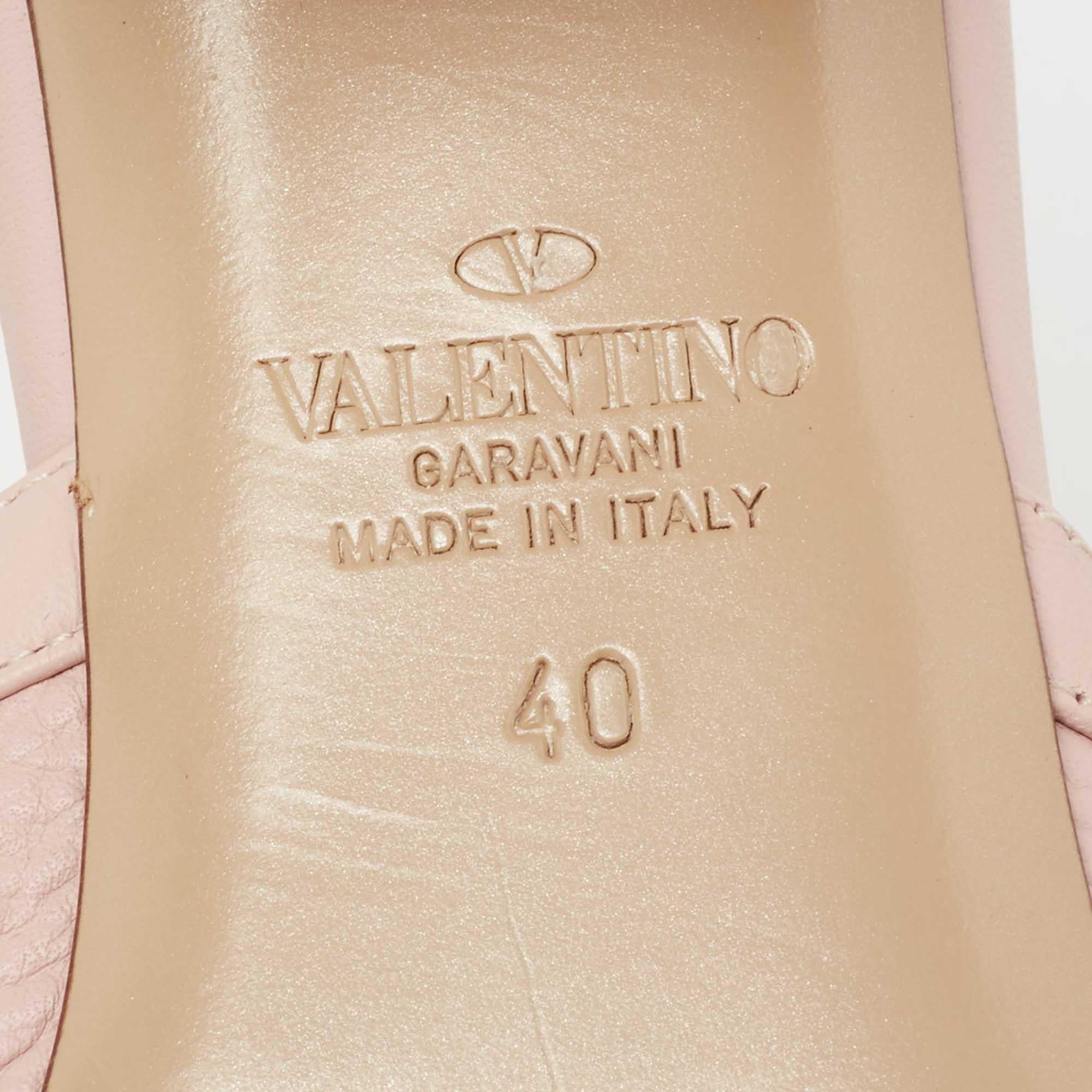 Valentino Leather Criss Cross Rockstud Block Heel Slide Sandals Size 40 4