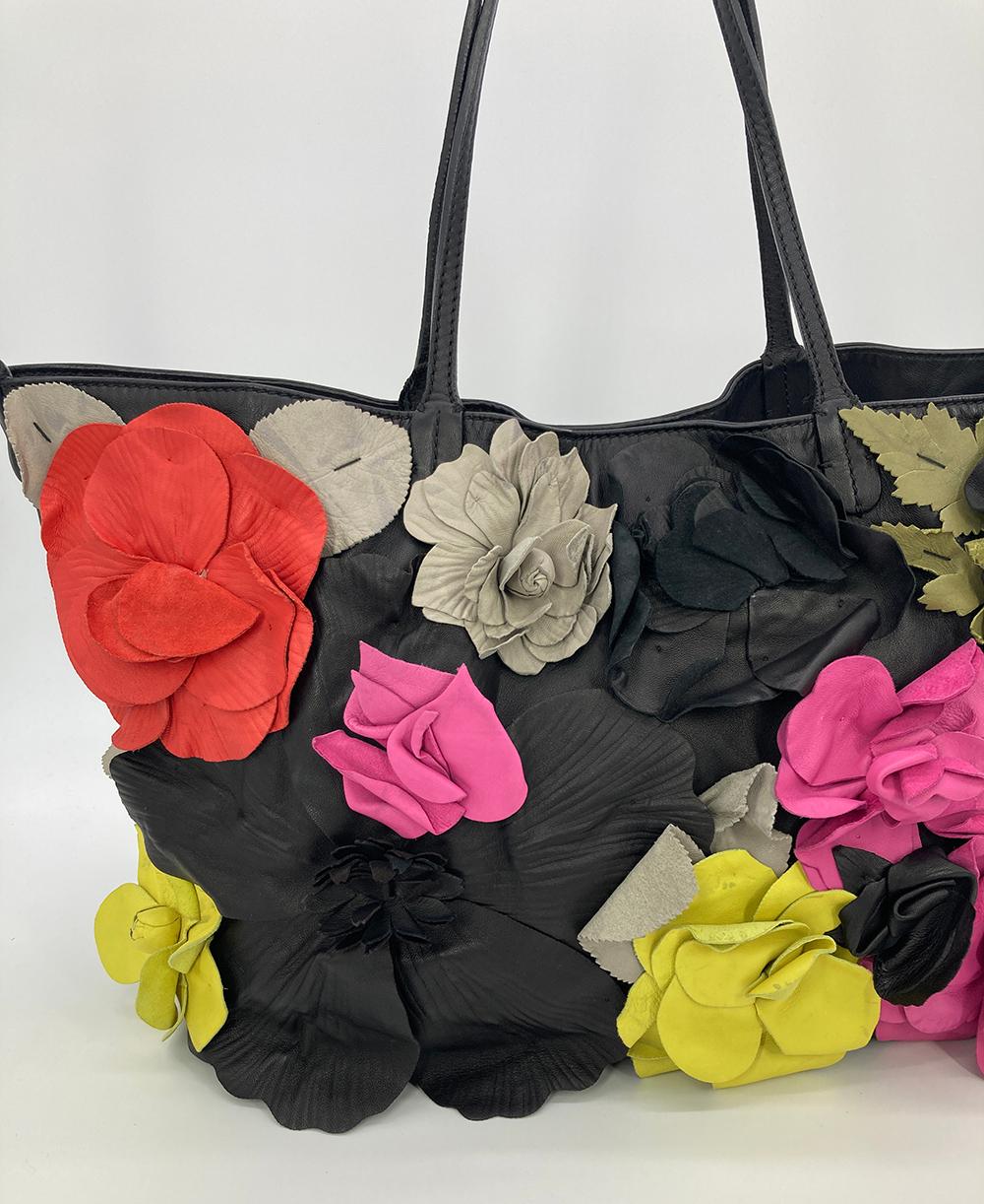 Valentino Leather Floral Embellished Tote For Sale 2