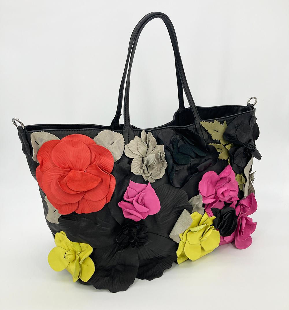 Women's Valentino Leather Floral Embellished Tote For Sale