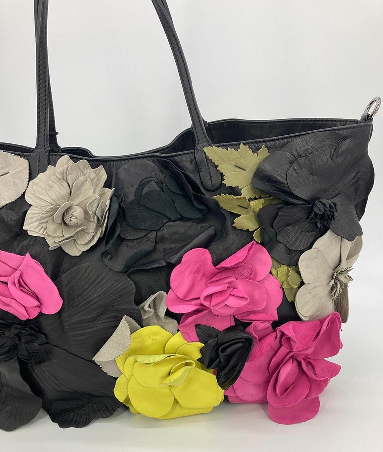 Valentino Leather Floral Embellished Tote For Sale at 1stDibs