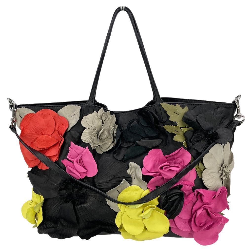 Valentino Leather Floral Embellished Tote For Sale