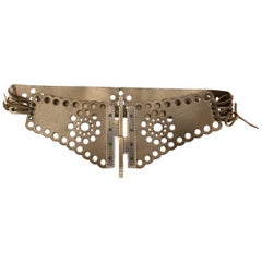 Valentino Leather Gold Lasercut Lace-Up Belt	