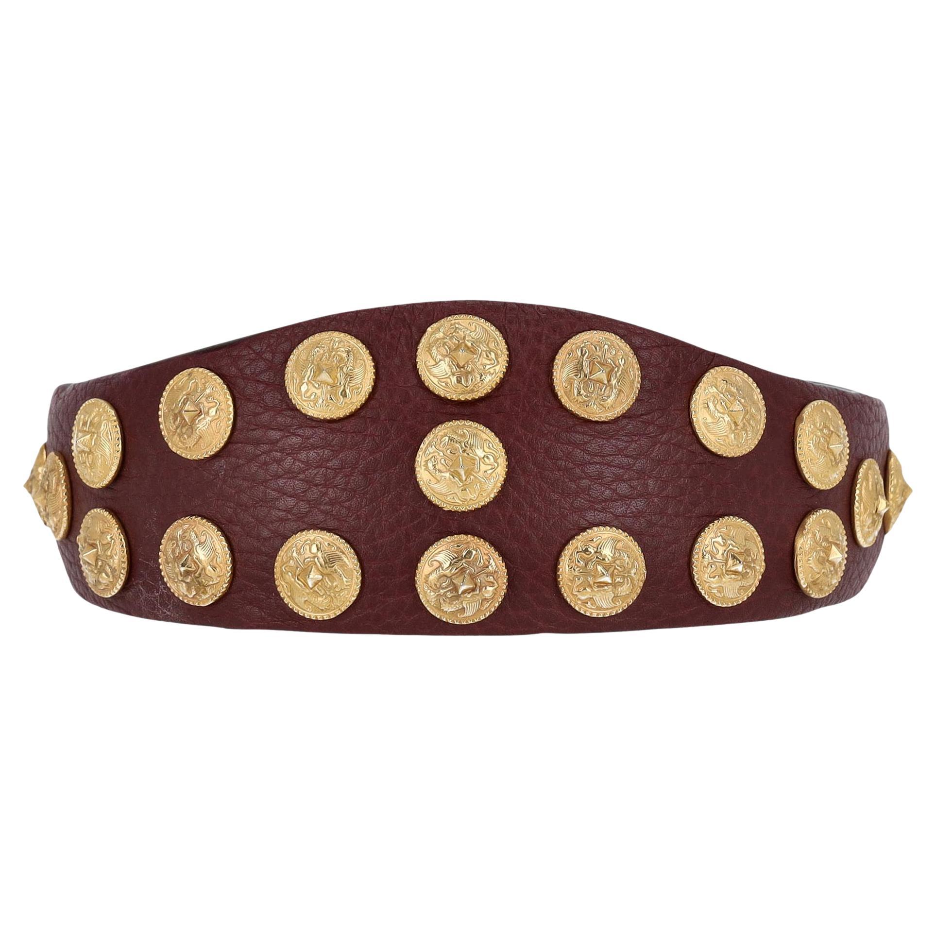 Valentino Leather Headband With Gryphon Stud Medallions in vendita