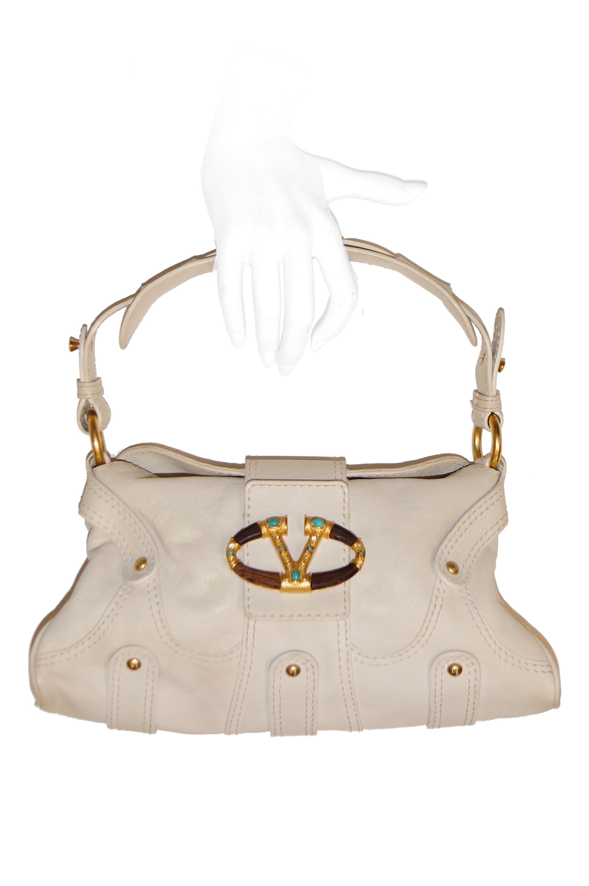 Valentino Leather Off White Rock Studded Shoulder Bag  For Sale 1