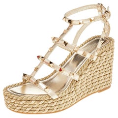 Valentino Leather Rockstud Torchon Wedge Platform Espadrille Sandals Size EU 39