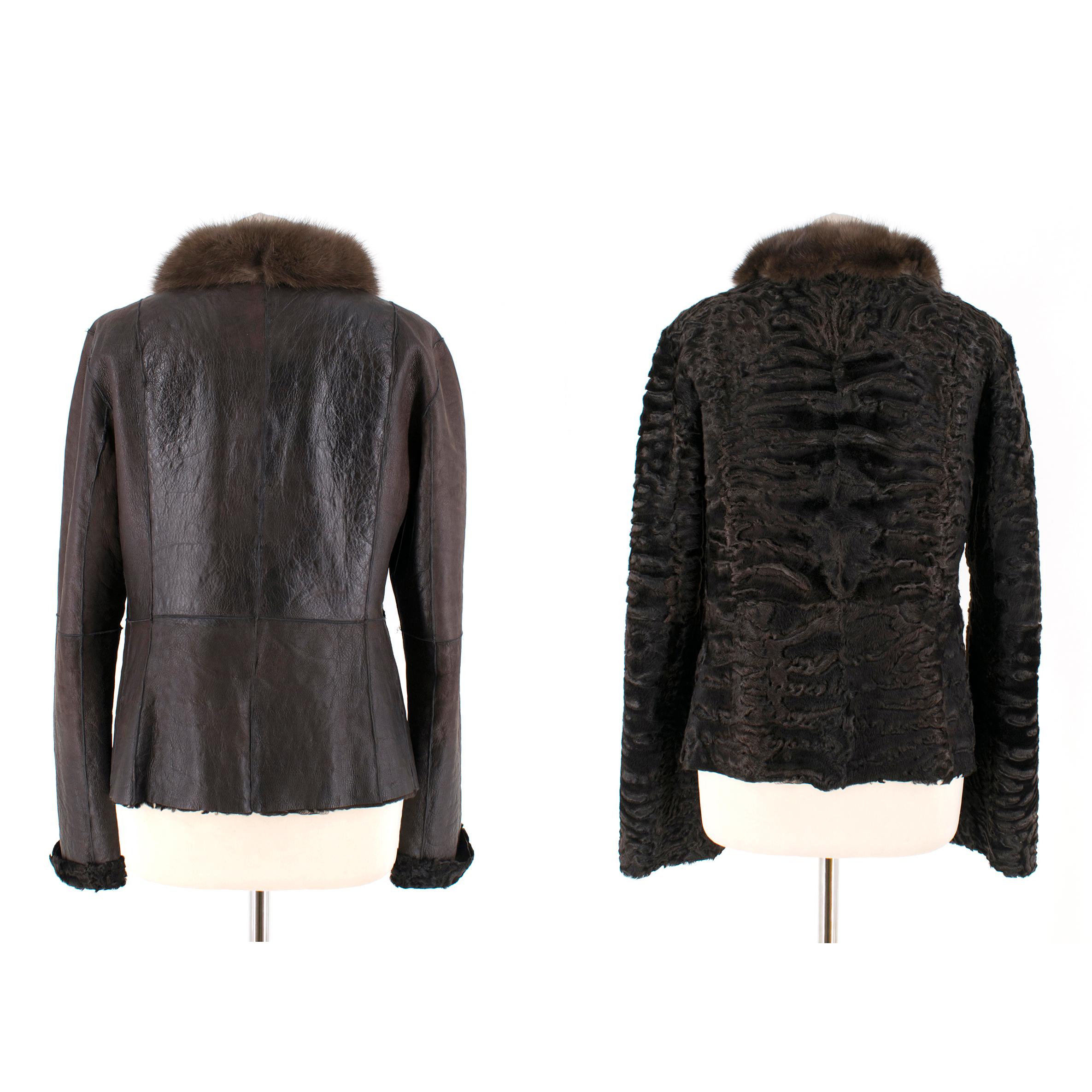 Valentino Leather, Sable & Astrakhan Fur Reversible Jacket US 6 In Excellent Condition In London, GB