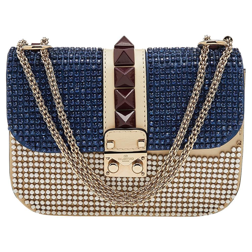 Valentino Leather Small Crystal Embellished Glam Lock Rockstud Shoulder Bag
