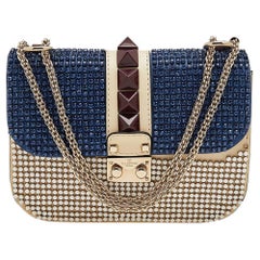 Valentino Leather Small Crystal Embellished Glam Lock Rockstud Shoulder Bag