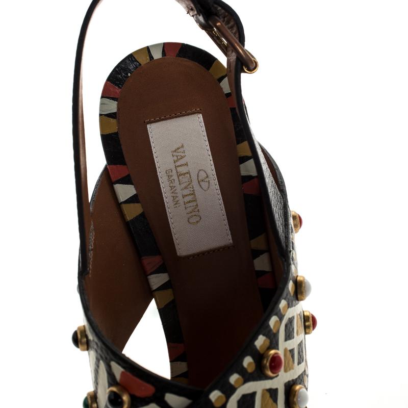 Women's Valentino Leather Studded Crossover Primitive Ankle Strap Sandals Size 37.5