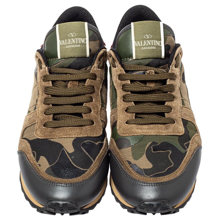 Valentino Leather, Suede Multicolor Camouflage Rockrunner Sneaker Size ...