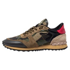 Valentino Leather, Suede Multicolor Camouflage Rockrunner Sneaker Size 40