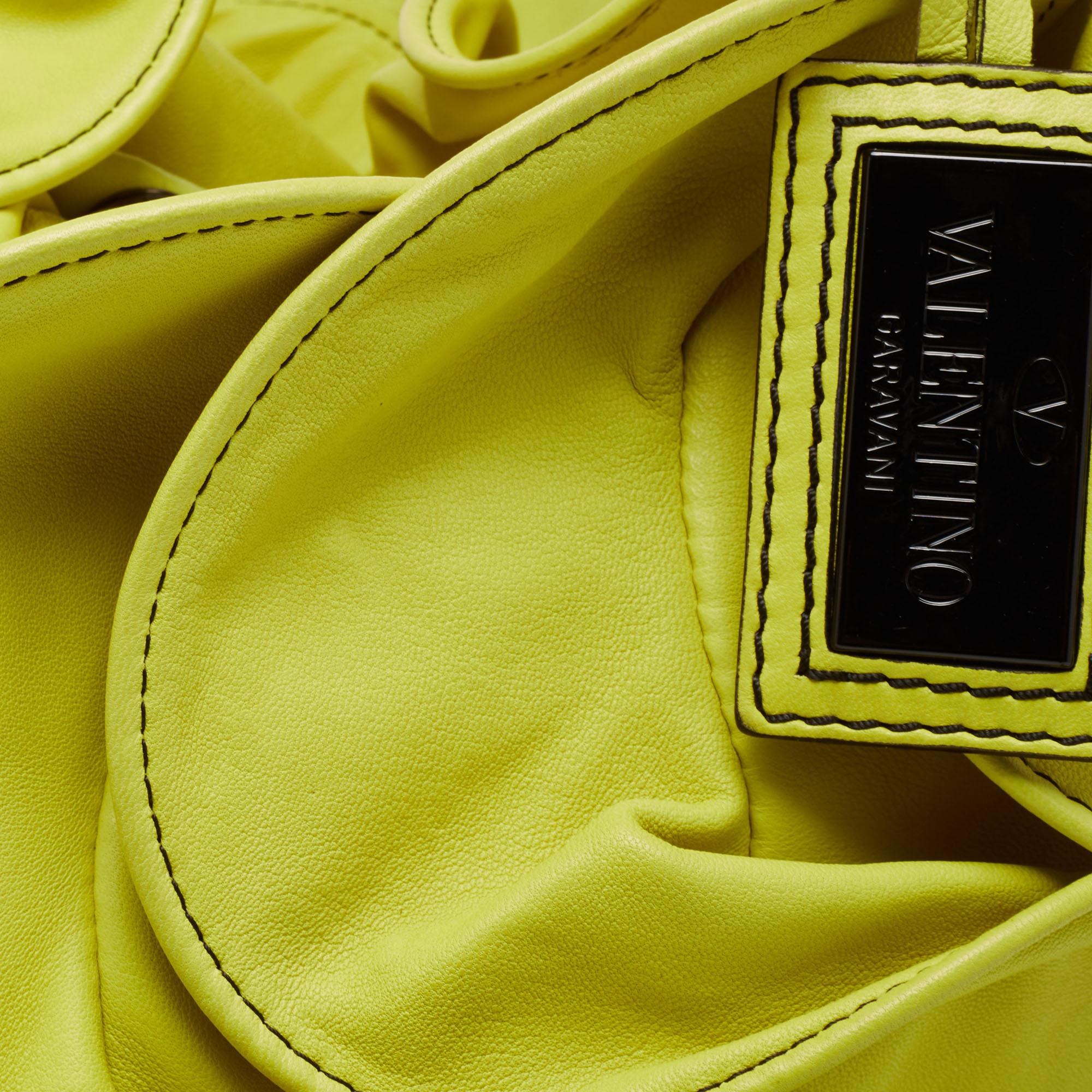 Valentino Lemon Yellow Leather Rouches Ruffle Hobo 1