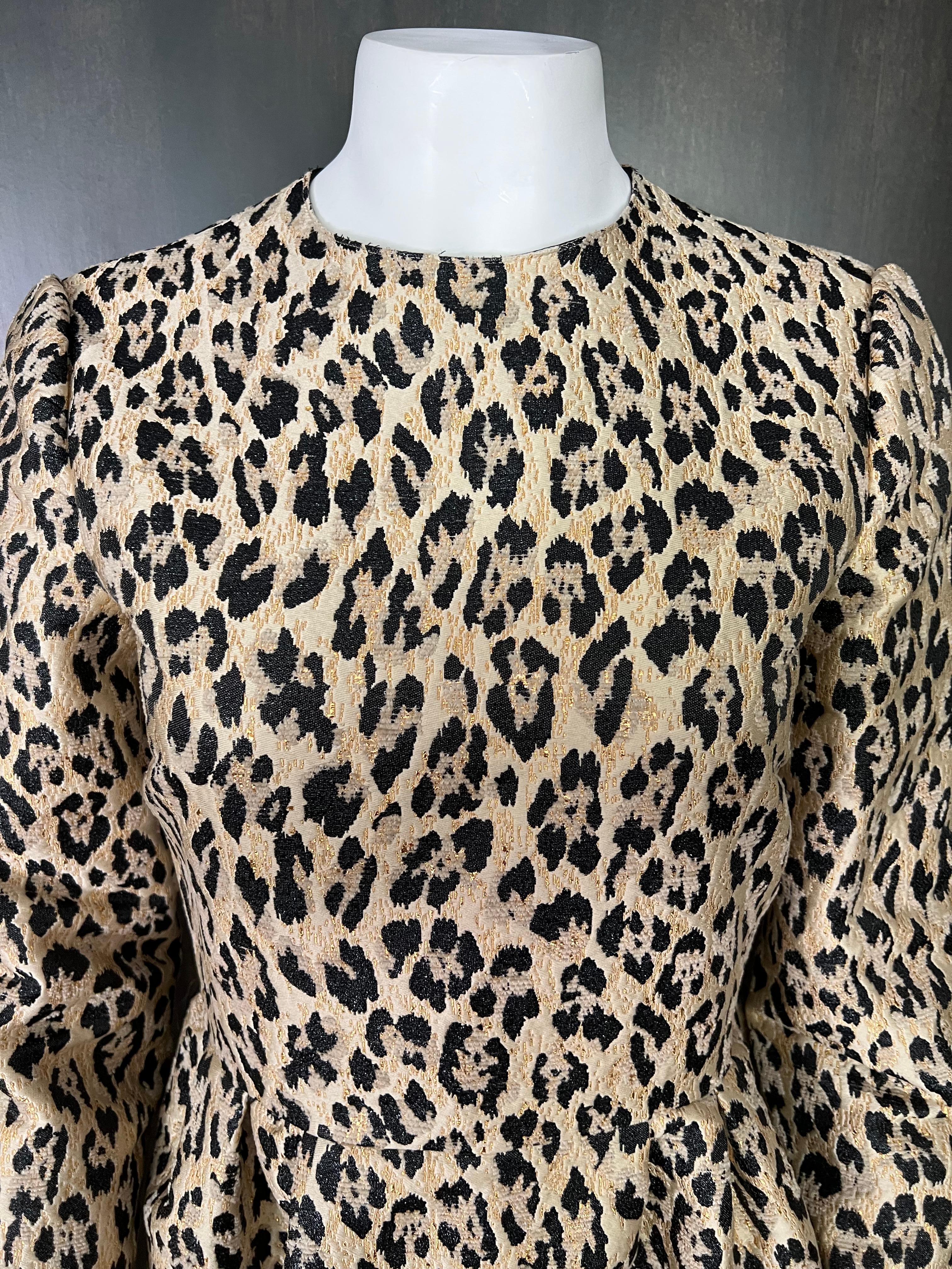Valentino Leopard Brocade Dress, Size 44 In Excellent Condition For Sale In Beverly Hills, CA