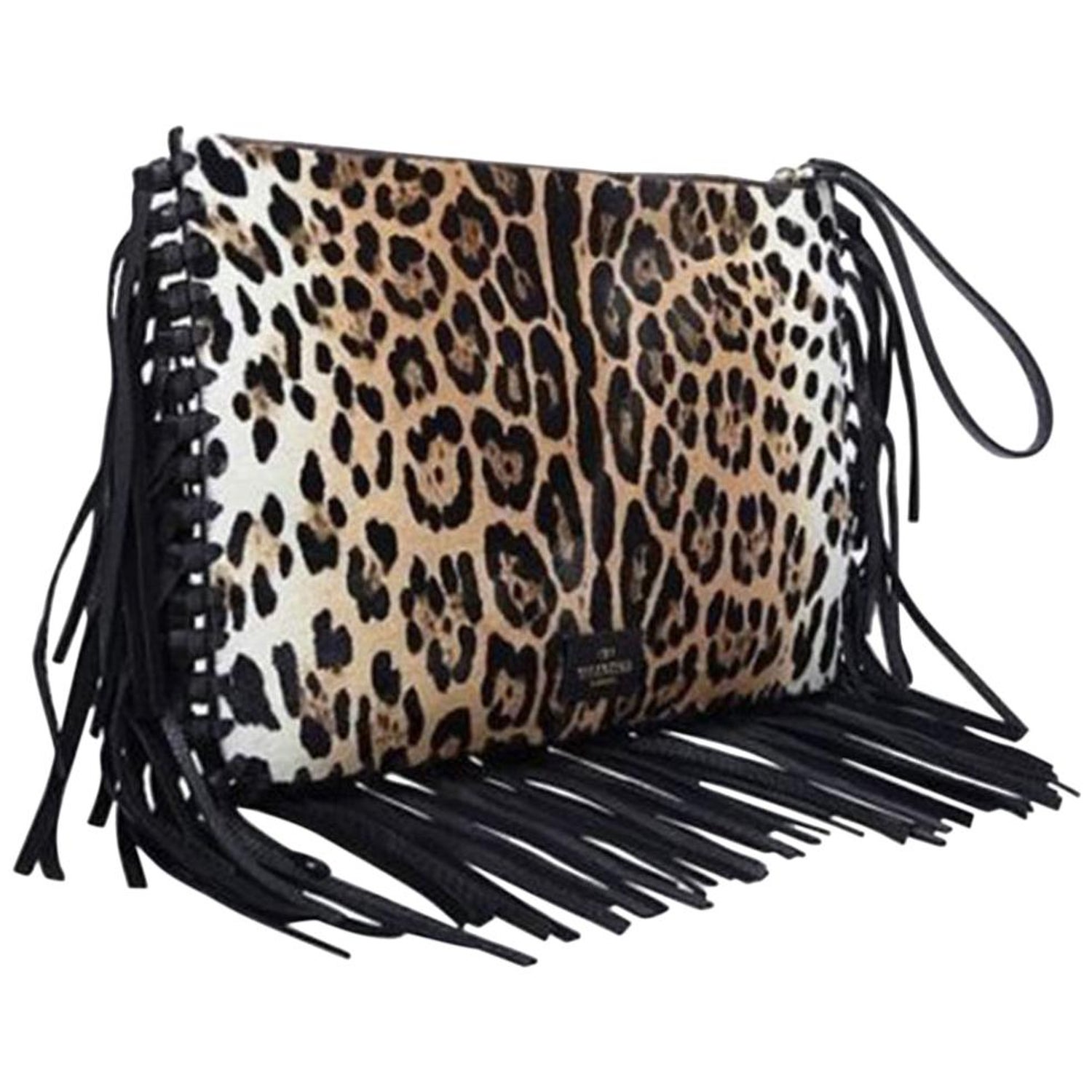 Valentino Leopard-Print Calf-Hair Fringe Clutch Bag For Sale at 1stDibs |  leopard print clutch bag, valentino rockstud, calf hair leopard clutch