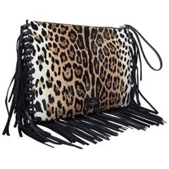Valentino Leopard-Print Calf-Hair Fringe Clutch Bag 