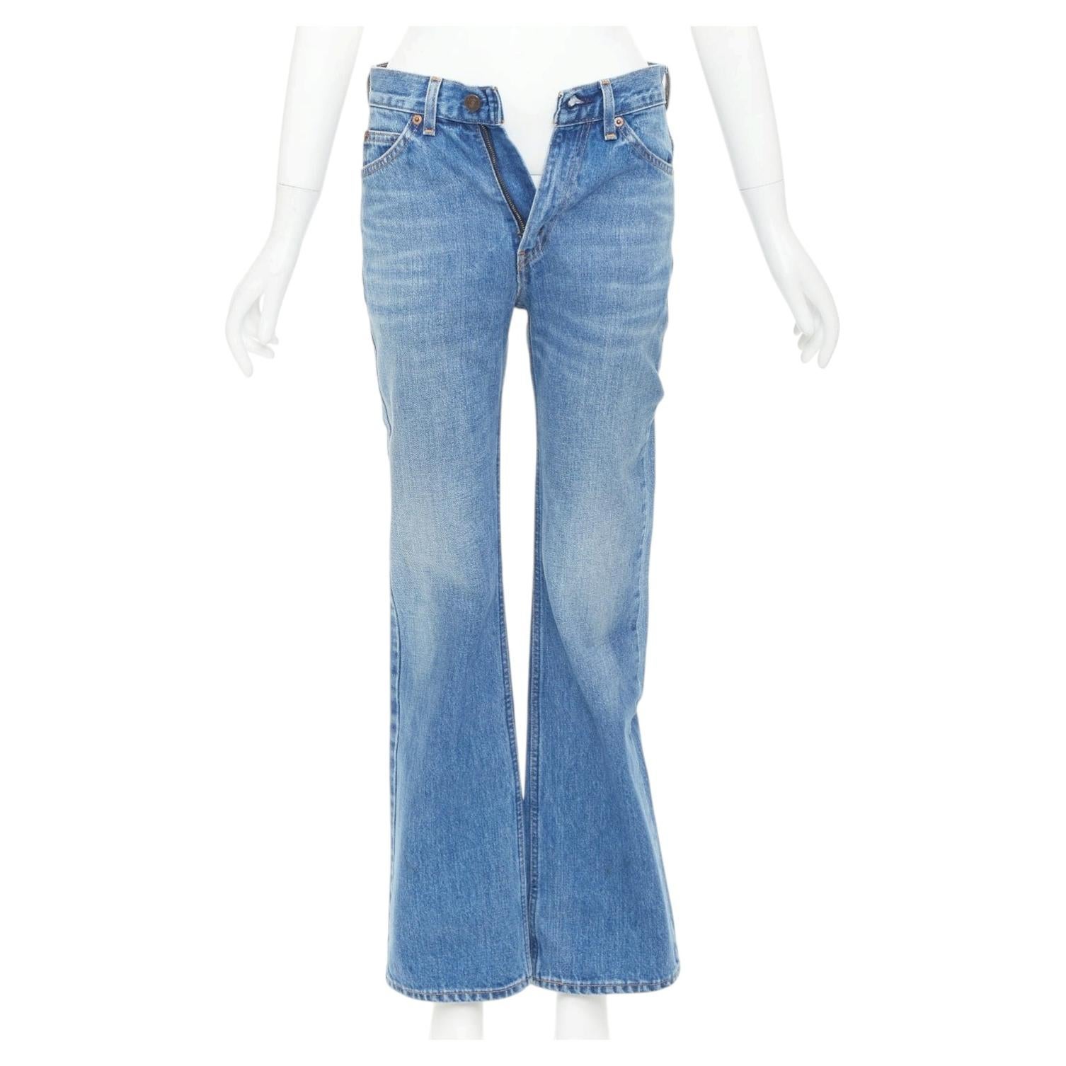 Pre-owned Valentino Levi's 2021 Blue Washed Brown Red Logo Tag Pockets Flare Leg Jeans 27"