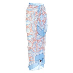 VALENTINO hellblau Baumwolle & Seide ESCAPE BEACH WRAP Schal Pareo Bandana Print