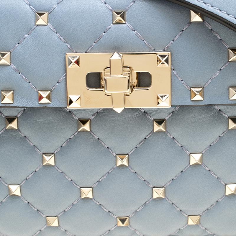 Women's Valentino Light Blue Leather Rockstud Spike Crossbody Bag